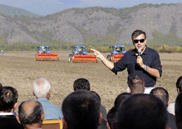  Президент Грузии Михаил Саакашвили во время встречи с работниками сельского хозяйства недалеко от города Кварели, восточная Грузия - Sputnik Lietuva