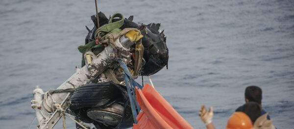 Спасатели поднимают часть посадочной шестерни разбившегося самолета Lion Air JT610, архивное фото Спасатели поднимают часть посадочной шестерни разбившегося самолета Lion Air JT610, архивное фото - Sputnik Lietuva