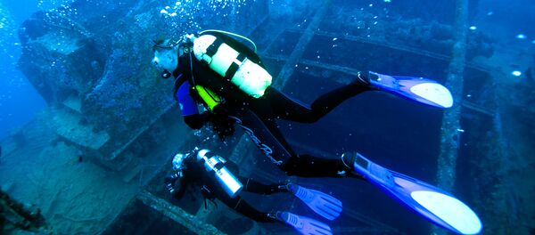 Дайвер на месте крушения корабля, архивное фото - Sputnik Lietuva