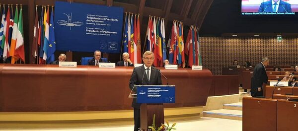 Глава Сейма Литвы Викторас Пранцкетис на конференции спикеров европейских парламентов государств-членов Совета Европы - Sputnik Литва