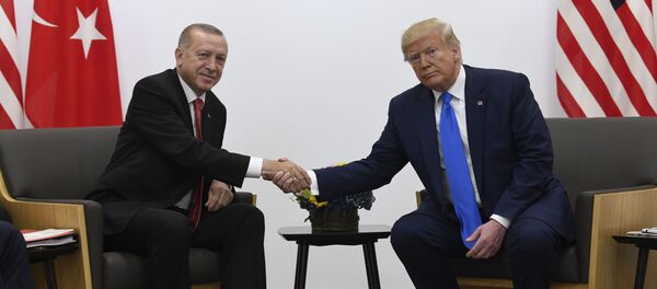 JAV prezidentas Donaldas Trampas ir Turkijos prezidentas Tajipas Erdoganas JAV prezidentas Donaldas Trampas ir Turkijos prezidentas Tajipas Erdoganas - Sputnik Lietuva