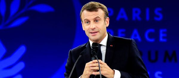 Президент Франции Эмманюэль Макрон выступает на Парижском форуме мира, 12 ноября 2019 года - Sputnik Литва