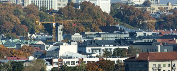 Вид на центр Города Каунас с современной церковью Воскресения Христова на холме, архивное фото - Sputnik Литва