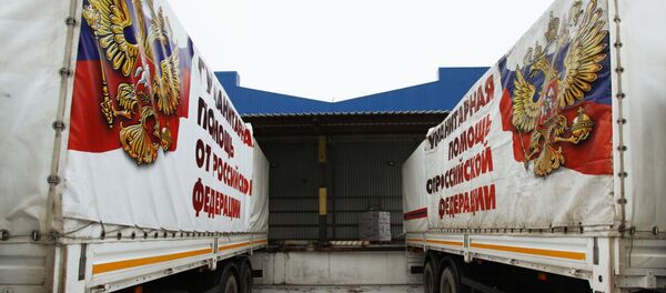 Humanitarinis konvojus iš Rusijos atvyko į Donecką Humanitarinis konvojus iš Rusijos atvyko į Donecką - Sputnik Lietuva