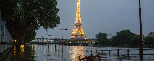 Эйфелева башня и набережная реки Сены во время наводнения в Париже, июнь 2016 года Эйфелева башня и набережная реки Сены во время наводнения в Париже, июнь 2016 года - Sputnik Lietuva