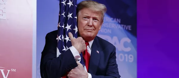 Президент США Дональд Трамп с флагом страны, архивное фото - Sputnik Lietuva