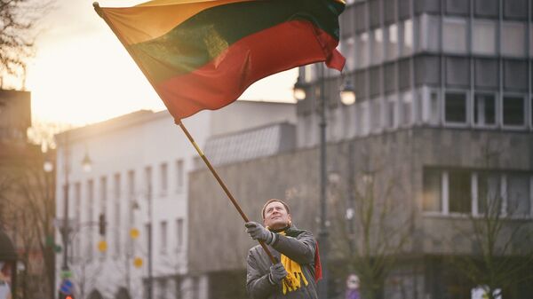 Мужчина с флагом Литвы, архивное фото - Sputnik Литва