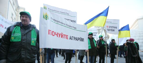 Участники акции против земельной реформы у здания администрации президента Украины в Киеве, 6 февраля 2020 года - Sputnik Литва