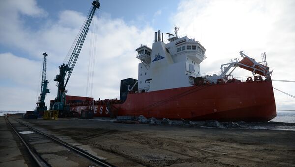 Контейнеровоз ледового класса Arctic Express в порту Дудинка, архивное фото - Sputnik Lietuva