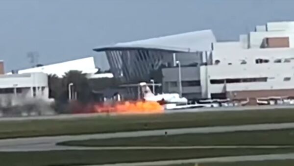 На видео попал момент посадки горящего самолета в США - Sputnik Литва