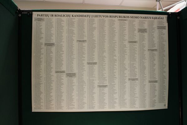 В каждой кабинке вы увидите список всех кандидатов в депутаты от всех, участвующих в выборах политических партий и коалиций - Sputnik Lietuva