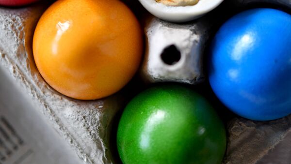 Крашеные пасхальные яйца в коробке - Sputnik Литва