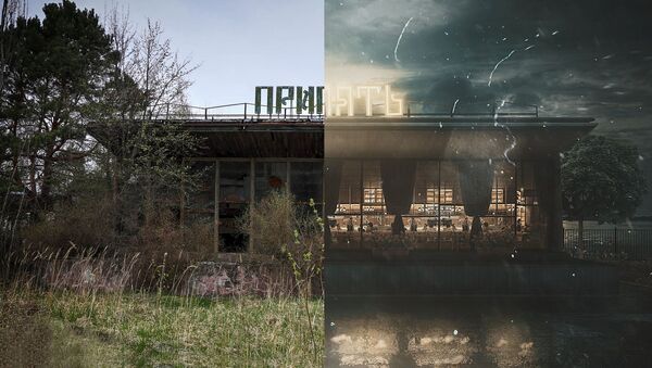 Фотографии города Припять после аварии на Чернобыльской АЭС и в фантазии художника без аварии - Sputnik Литва