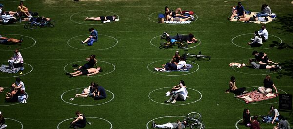 Соблюдающие социальную дистанцию посетители парка Domino в Нью-Йорке, США - Sputnik Lietuva