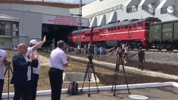 Запуск первых грузовых поездов по Крымскому мосту показали на видео - Sputnik Литва