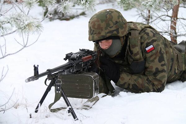 Польский военный на учениях Железный меч Польский военный на учениях Железный меч - Sputnik Литва