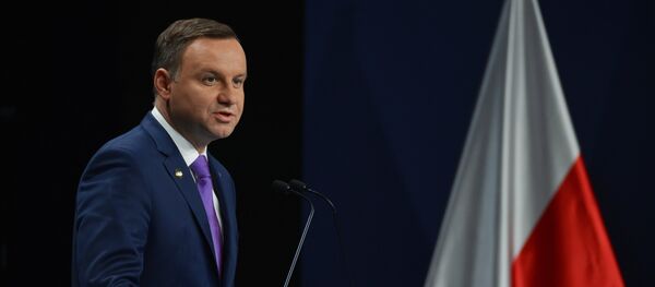 Президент Польши Анджей Дуда выступает на саммите НАТО в Варшаве, архивное фото - Sputnik Литва