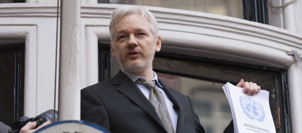 Джулиан Ассанж выступил с речью перед журналистами и митингующими у посольства Эквадора в Лондоне - Sputnik Литва
