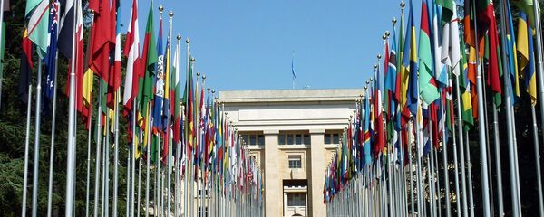 Флаги перед зданием ООН Флаги перед зданием ООН - Sputnik Lietuva