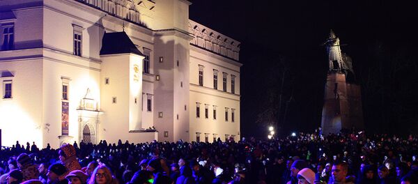 Жители Вильнюса и гости на Кафедральной площади в момент зажжения Рождественской елки - Sputnik Литва