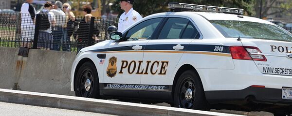 Сотрудник полиции США и патрульная машина - Sputnik Литва