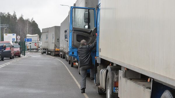 Водитель садится в грузовик на границе - Sputnik Литва