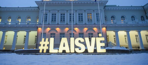 У президентского дворца установлена символическая светящаяся надпись #Laisvė У президентского дворца установлена символическая светящаяся надпись #Laisvė - Sputnik Lietuva