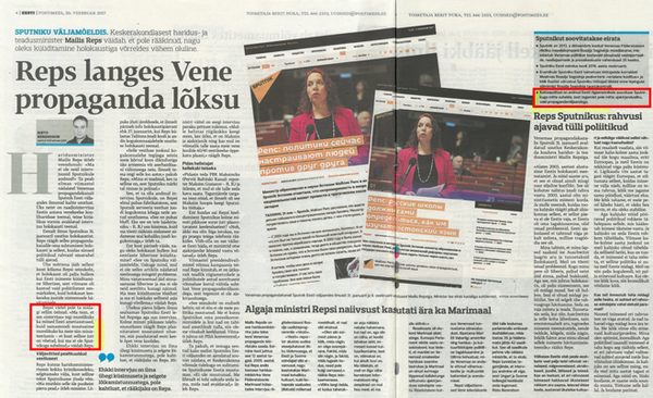 Статья в газете Postimees - Sputnik Литва