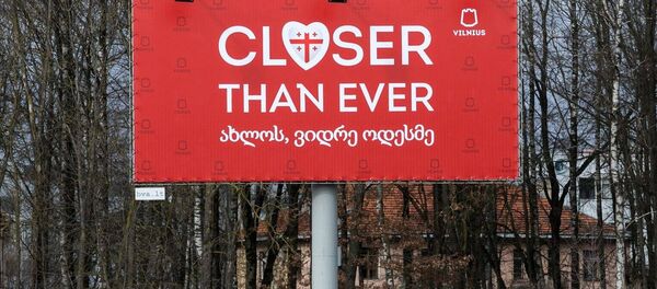 Приветственный плакат возле аэропорта в Вильнюсе Приветственный плакат возле аэропорта в Вильнюсе - Sputnik Lietuva