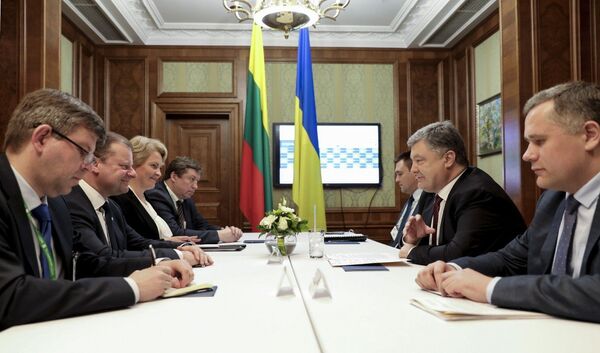 Дипломатическая встреча Петра Порошенко и Саулюса Сквернялиса Дипломатическая встреча Петра Порошенко и Саулюса Сквернялиса - Sputnik Литва