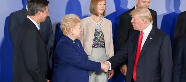 Президент Литвы Даля Грибаускайте и президент США Дональд Трамп на встрече в Варшаве - Sputnik Литва