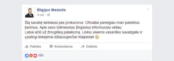 Сообщение Eligijus Masiulis в Facebook Сообщение Eligijus Masiulis в Facebook - Sputnik Литва
