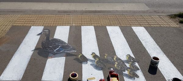 3D картинки перед пешеходными переходами в Каунасе 3D картинки перед пешеходными переходами в Каунасе - Sputnik Lietuva