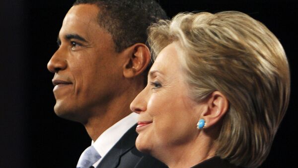 Президент США Барак Обама и кандидат в президенты Хиллари Клинтон - Sputnik Lietuva