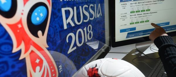 Молодой человек выбирает билеты на матч ЧМ-2018 на официальном сайте ФИФА, архивное фото - Sputnik Литва