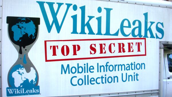 Логотип Wikileaks на фургоне автомобиля, архивное фото - Sputnik Литва