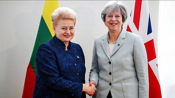 Британский премьер-министр Тереза Мэй разговаривает с президентом Литвы Далей Грибаускайте на саммите Восточного партнерства в Брюсселе - Sputnik Литва