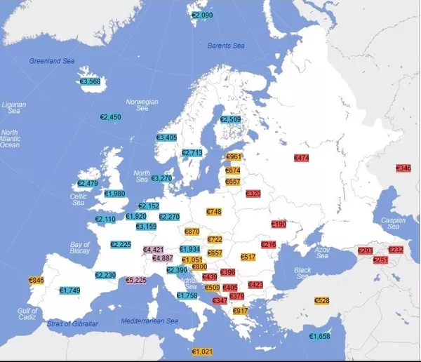 Уровень средних зарплат стран Европы Уровень средних зарплат стран Европы - Sputnik Lietuva