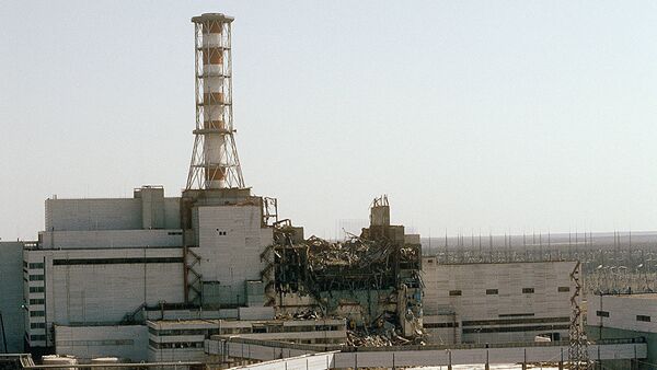 Вид на Чернобыльскую АЭС со стороны четвертого реактора, который был разрушен в результате взрыва, архивное фото - Sputnik Литва
