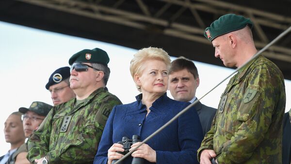 Президент Литвы Даля Грибаускайте и солдаты литовской армии во время учений Железный волк-2016 - Sputnik Lietuva