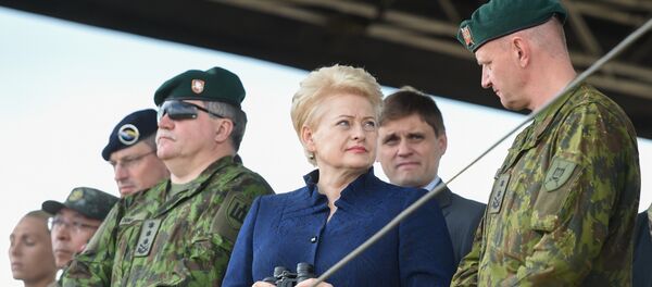 Президент Литвы Даля Грибаускайте и солдаты литовской армии во время учений Железный волк-2016 - Sputnik Lietuva