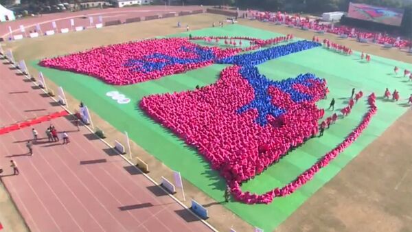 Более 5000 детей сформировали гигантское изображение человеческих легких в Нью-Дели - Sputnik Литва