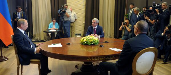 Трехсторонняя встреча В.Путина с И.Алиевым и С.Саргсяном - Sputnik Литва