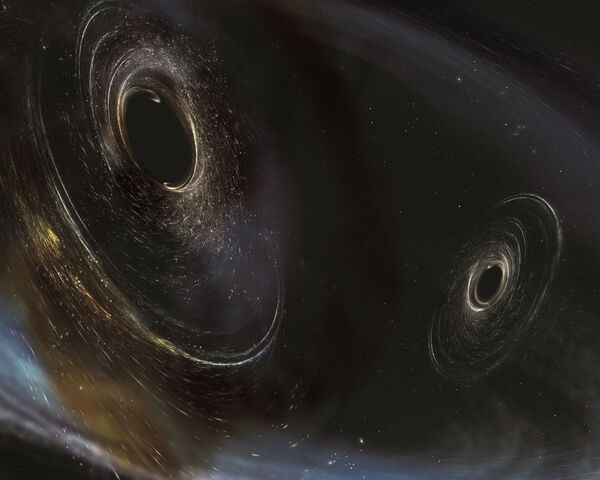 Художественное представление черных дыр, находящихся в 3 миллиардах световых лет от Земли - Sputnik Литва