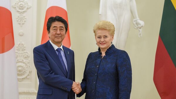 Президент Литвы Даля Грибаускайте и премьер-министр Японии Синдзо Абэ, Вильнюс, 13 января 2018 - Sputnik Литва