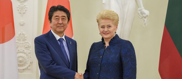 Президент Литвы Даля Грибаускайте и премьер-министр Японии Синдзо Абэ, Вильнюс, 13 января 2018 - Sputnik Литва