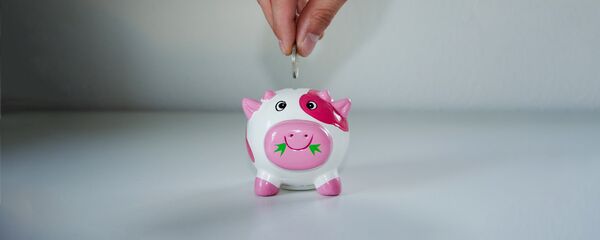 Копилка-свинья и монета в руке - Sputnik Литва