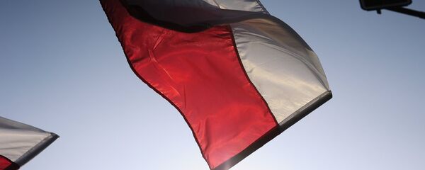 Мужчина с флагом Польши, архивное фото - Sputnik Литва