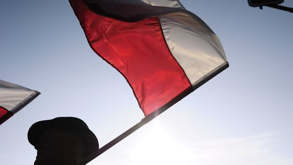 Мужчина с флагом Польши, архивное фото - Sputnik Lietuva
