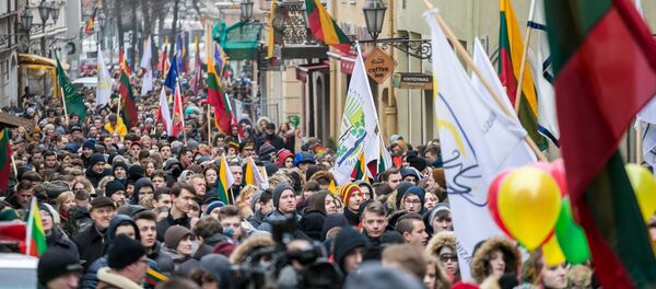 Толпа с флагами в Вильнюсе - Sputnik Литва
